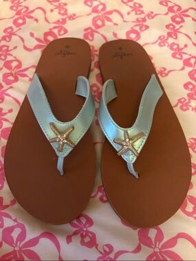 Metallic Light Blue Starfish Thong Sandals by Corkys